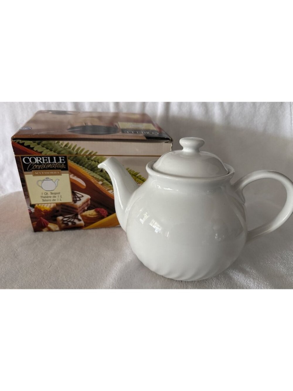 Corelle Coordinates White Stoneware 1 Qt Teapot With Lid New In Box